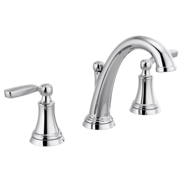 Delta Woodhurst 1.2 GPM Widespread Bathroom Faucet with Pop-Up Drain Assembly - Image 3