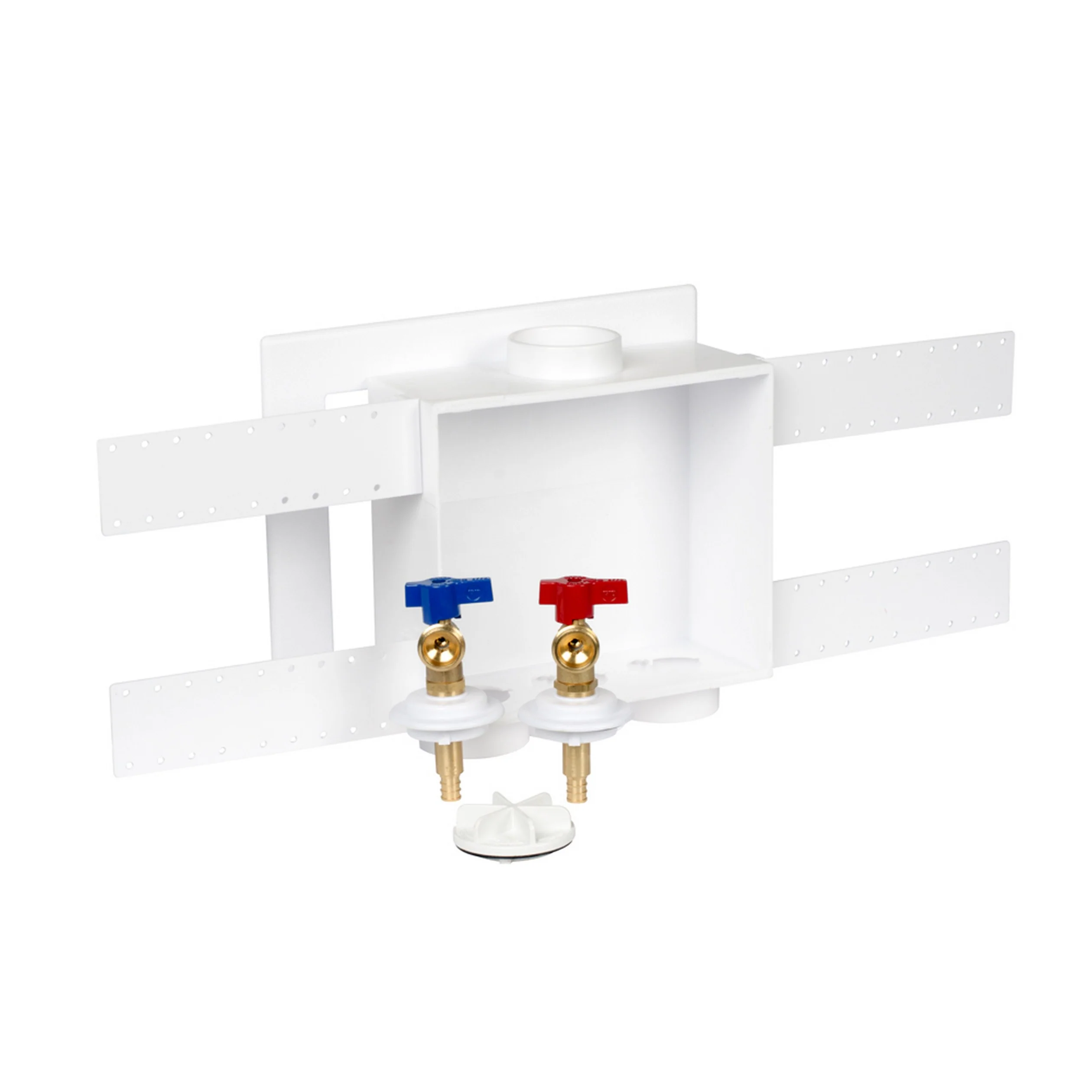 Oatey QUADTRO Washing Machine Outlet Box w/ Brass Valves – 1/2" PEX Crimp (38532)