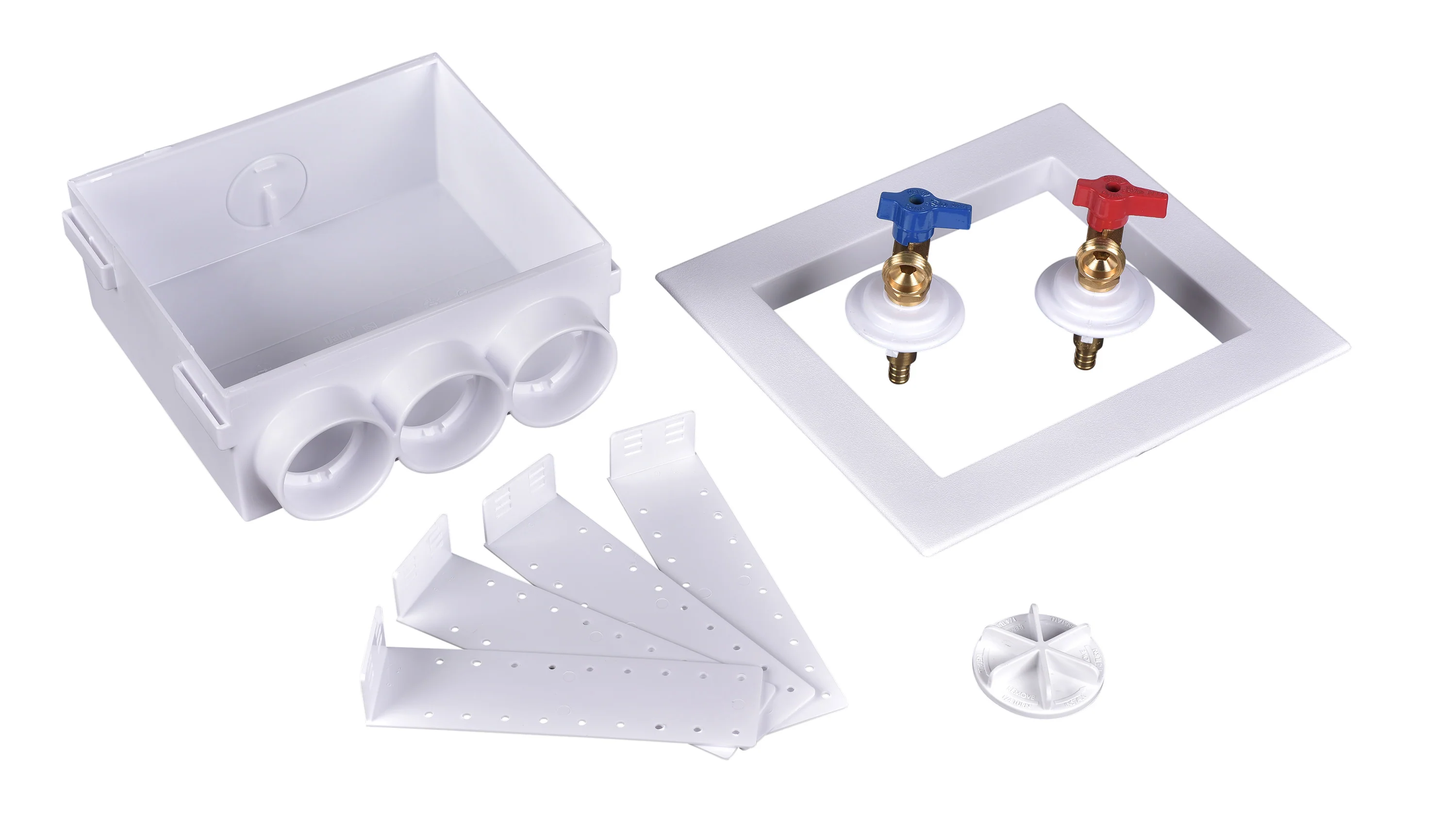 Oatey QUADTRO Washing Machine Outlet Box w/ Brass Valves – 1/2" PEX Crimp (38532) - Image 2